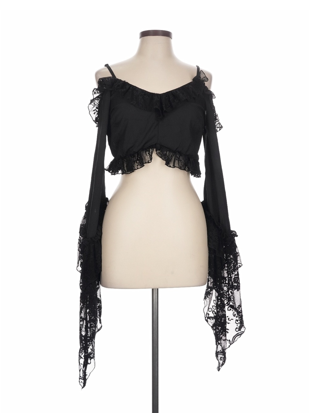 Black Off-Shoulder Lace Crop Top - Women